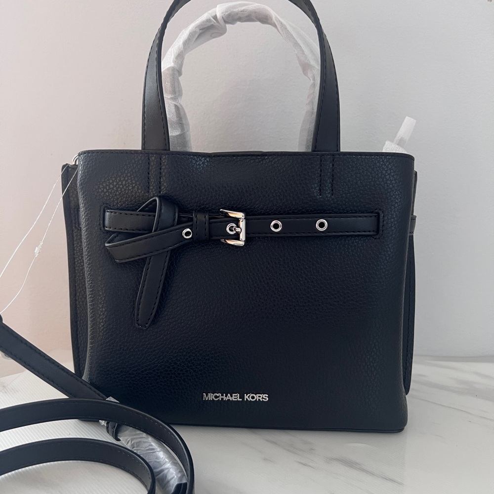 NWT Michael Kors Emilia small satchel crossbody bag purse leather black